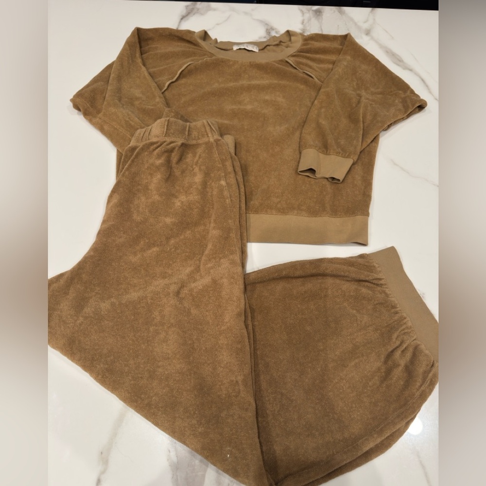 Suzie Kondi Terry Samos Top & Tosk Harem Pant Set Small Pecan